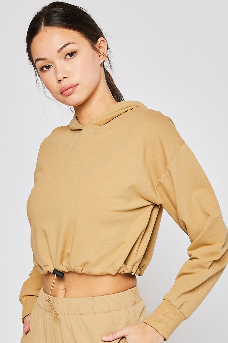 Camel Pre Washed Cropped Sweatshirt