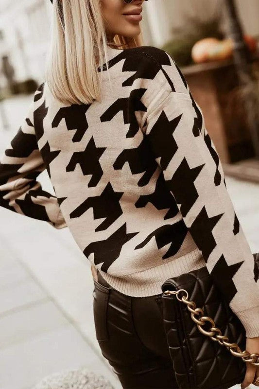 Houndstooth Print Sweater